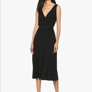 Sleevless V-Neck Polka Dot Midi Length Dress